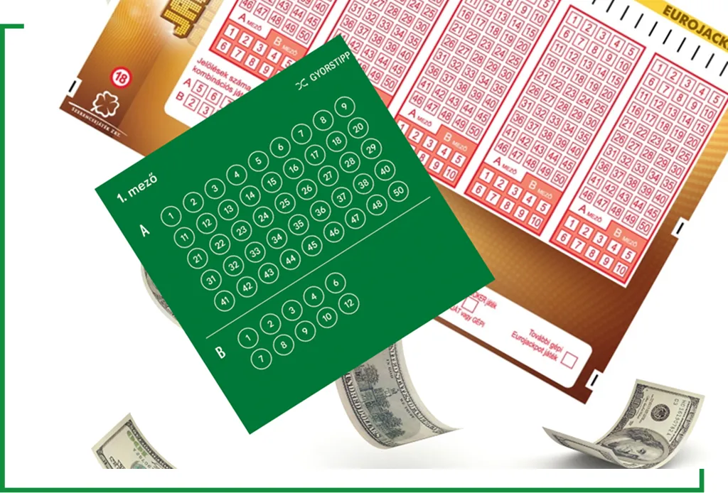 Eurojackpot szelvény gyorstipp mezővel és bankjegyekkel, szerencsejáték illusztráció