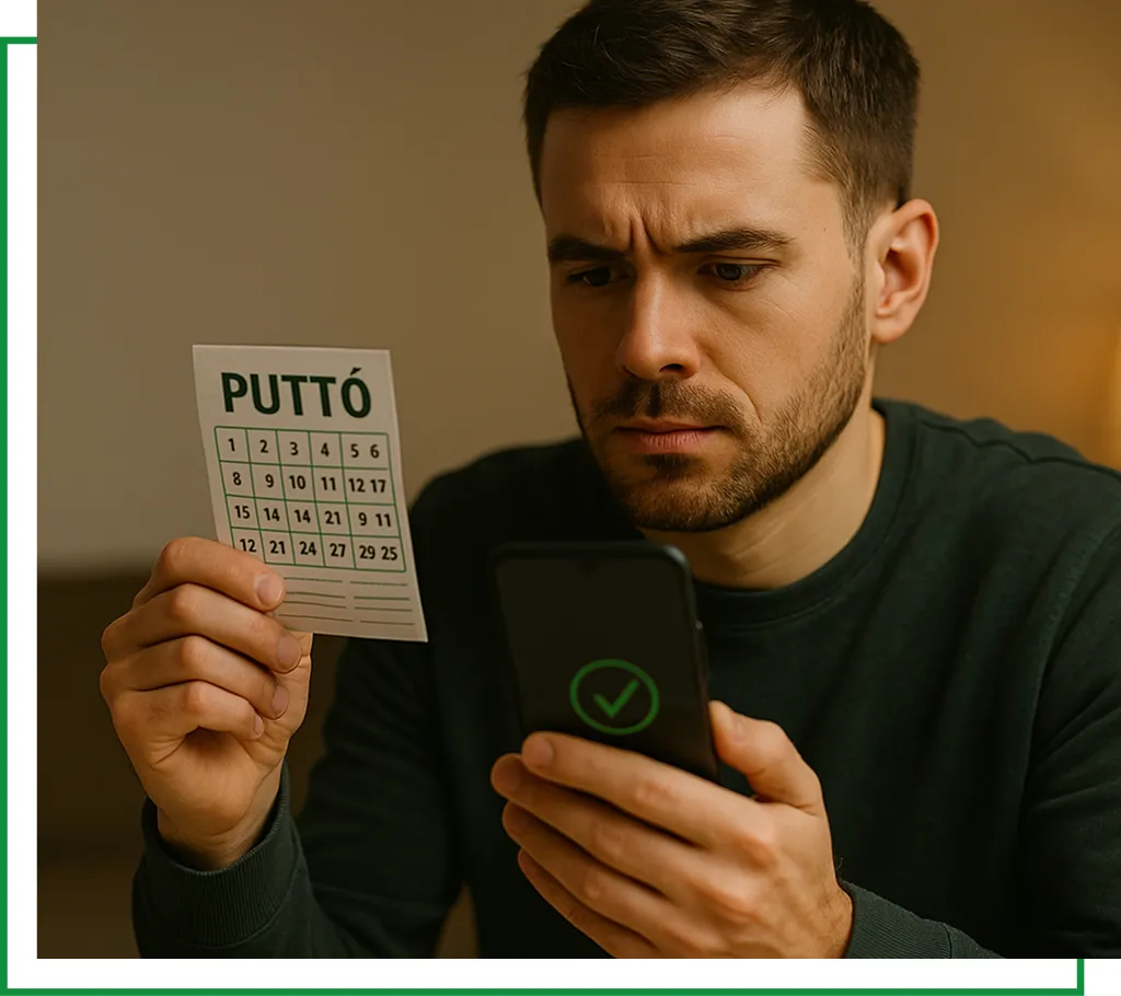 Férfi puttó szelvénnyel és mobiltelefonnal – online puttó játék